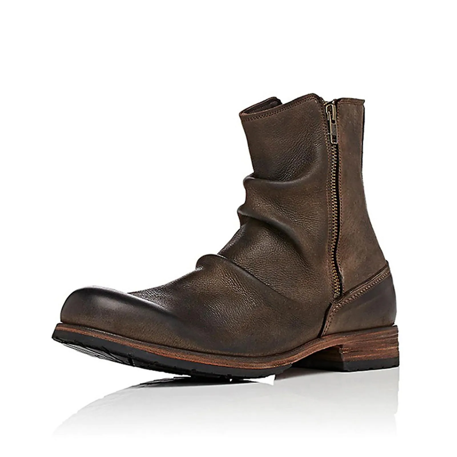 2021 Botas de hombre con cremallera lateral Fashion Round Head Retro Thick Heel Casual Boots Western Work