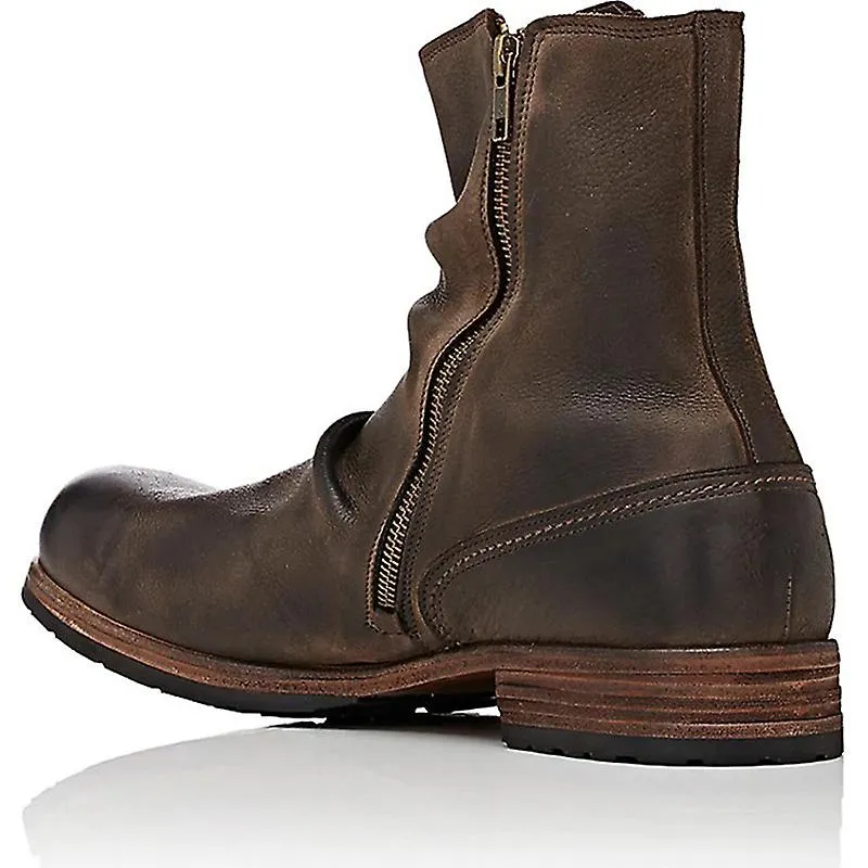 2021 Botas de hombre con cremallera lateral Fashion Round Head Retro Thick Heel Casual Boots Western Work