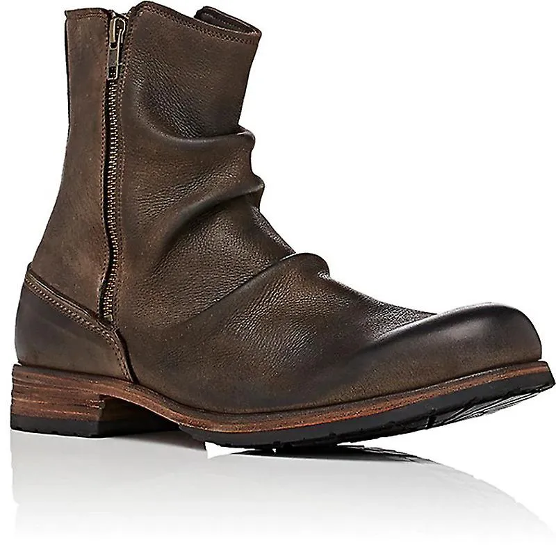2021 Botas de hombre con cremallera lateral Fashion Round Head Retro Thick Heel Casual Boots Western Work
