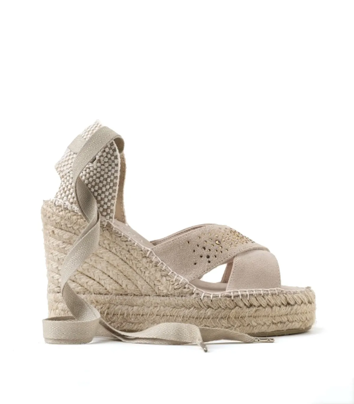 ALPARGATAS DE CUÑA EN SERRAJE CON CRISTALES BEIGE MACARENA FLAVIA