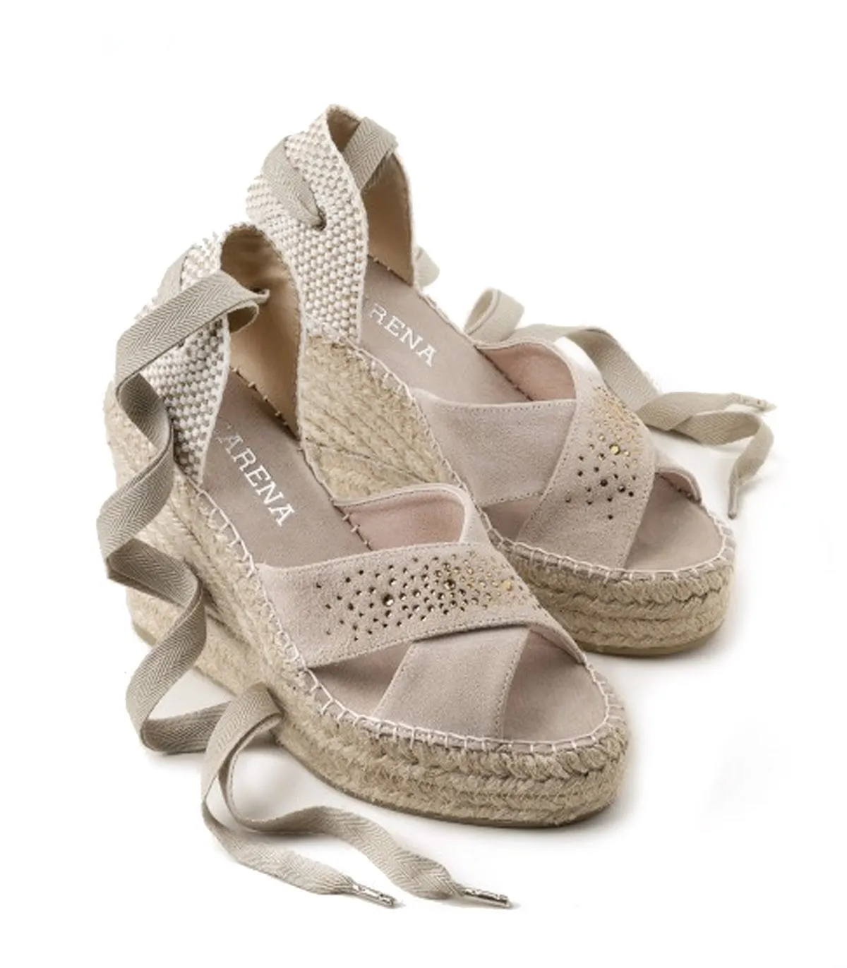ALPARGATAS DE CUÑA EN SERRAJE CON CRISTALES BEIGE MACARENA FLAVIA