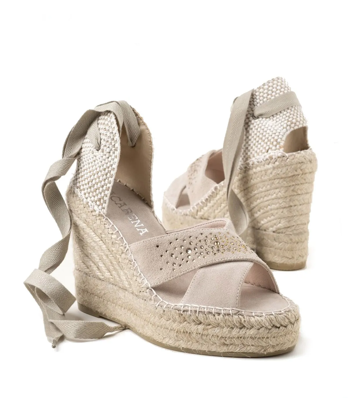 ALPARGATAS DE CUÑA EN SERRAJE CON CRISTALES BEIGE MACARENA FLAVIA