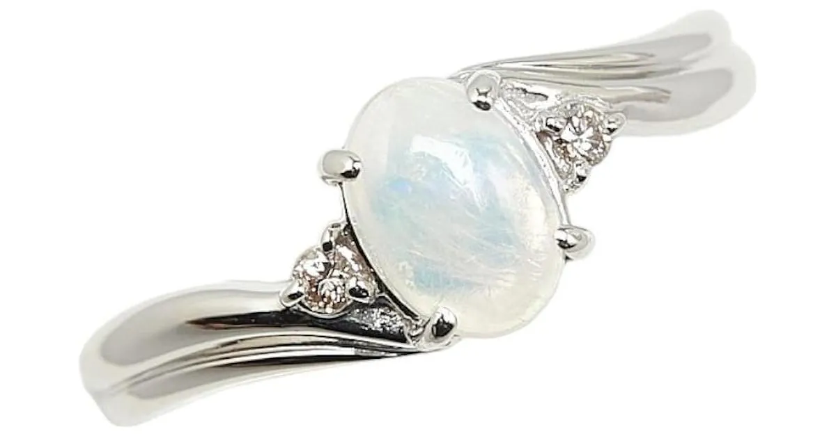 & Other Stories Anillo de platino Pt850 con ópalo de 0.5 ct y diamante de 0.04 ct, tamaño 9.5 en excelente estado Plata 
