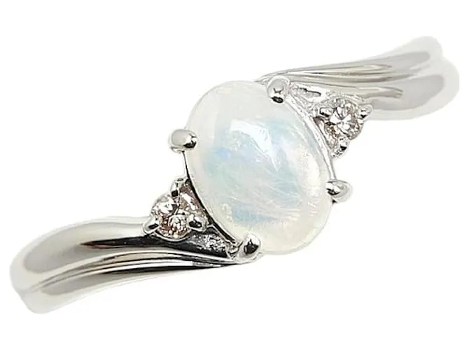 & Other Stories Anillo de platino Pt850 con ópalo de 0.5 ct y diamante de 0.04 ct, tamaño 9.5 en excelente estado Plata 