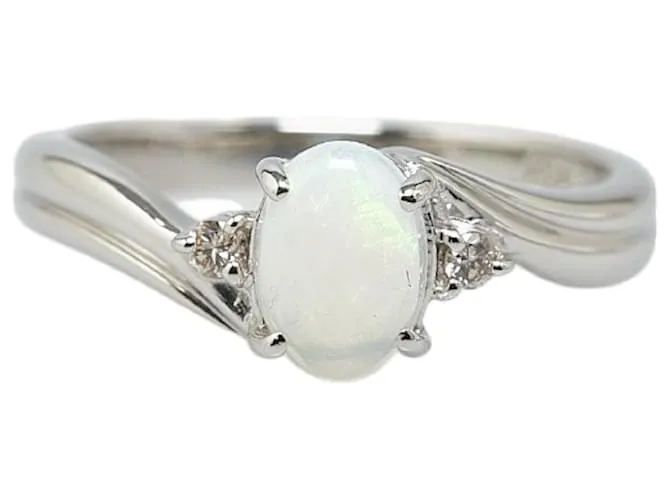 & Other Stories Anillo de platino Pt850 con ópalo de 0.5 ct y diamante de 0.04 ct, tamaño 9.5 en excelente estado Plata 