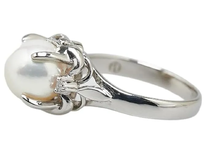 & Other Stories Anillo de platino Pt900 con perla de 3.8 mm y diamante de 0.02 ct en excelente estado Plata 