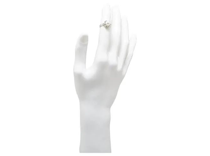 & Other Stories Anillo de platino Pt900 con perla de 3.8 mm y diamante de 0.02 ct en excelente estado Plata 