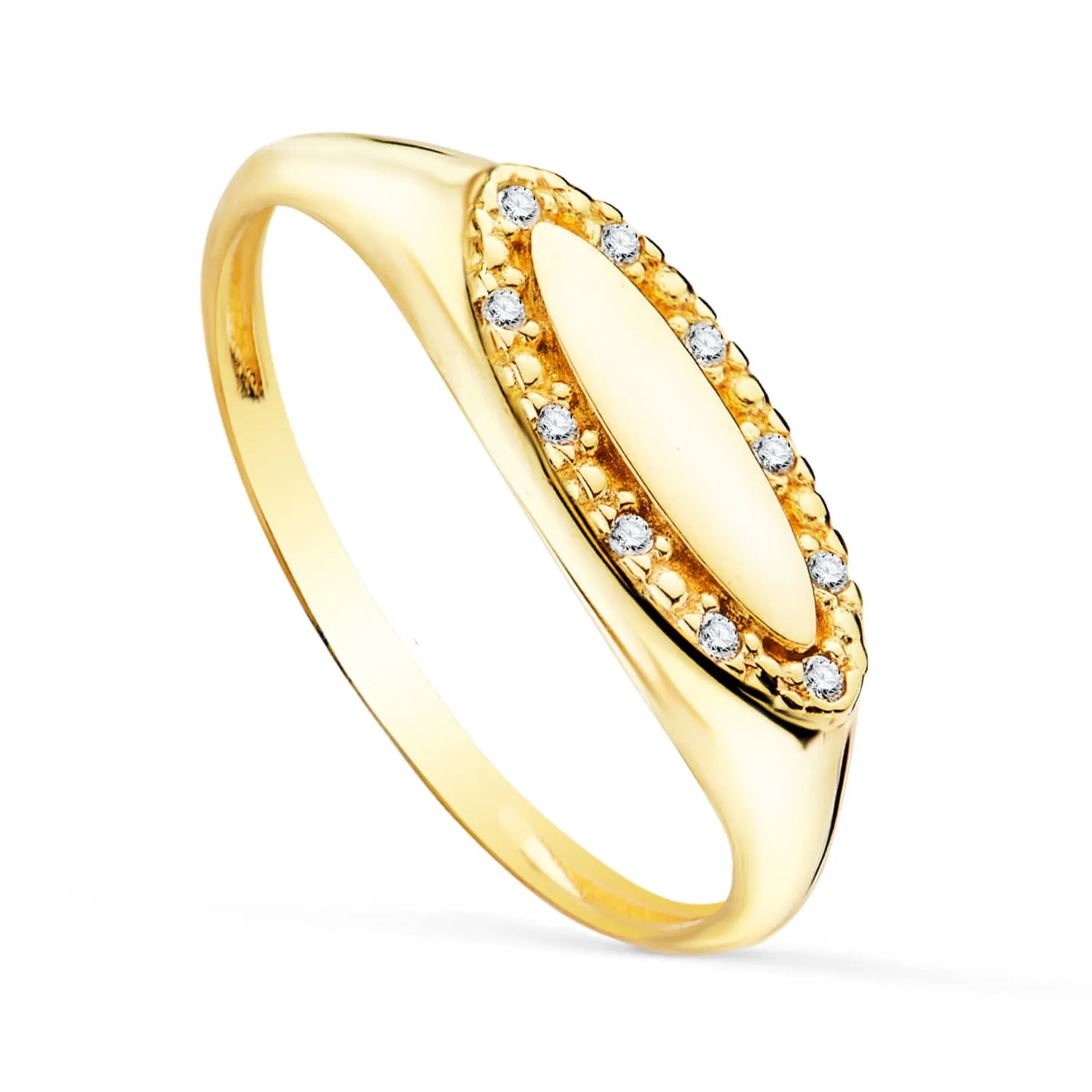 Anillo 18k oval alargado circonitas