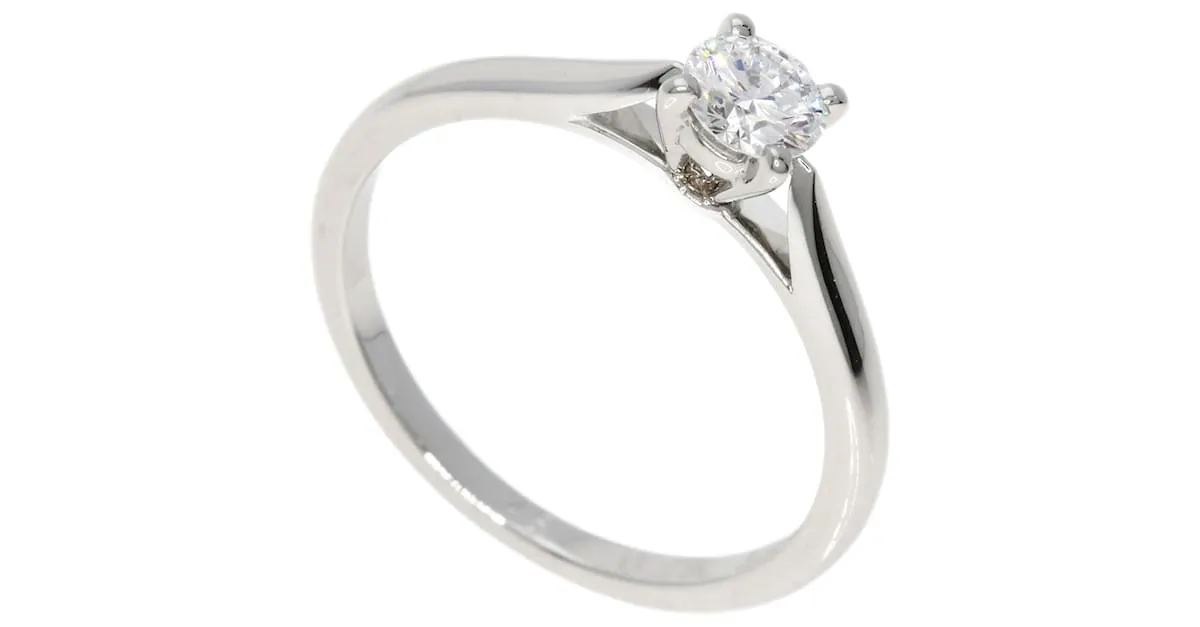 Anillo Cartier Solitaire Diamante #45 en Platino Plata 