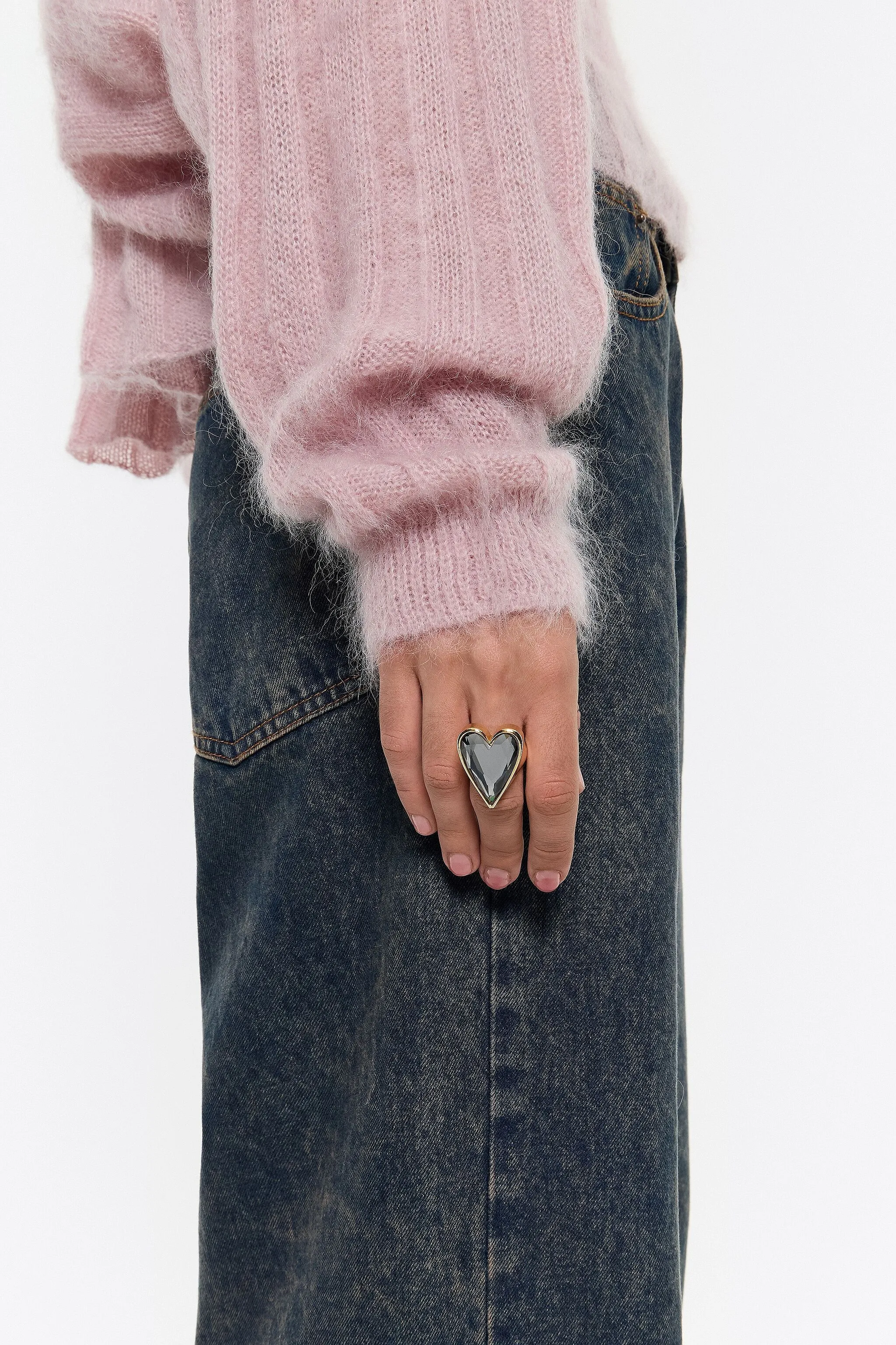 Anillo corazón cristal fumé