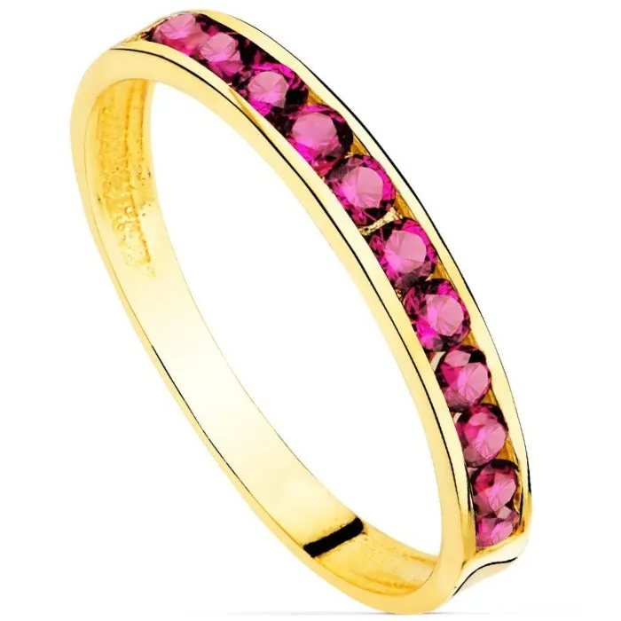 Anillo de oro 18k circonitas roja