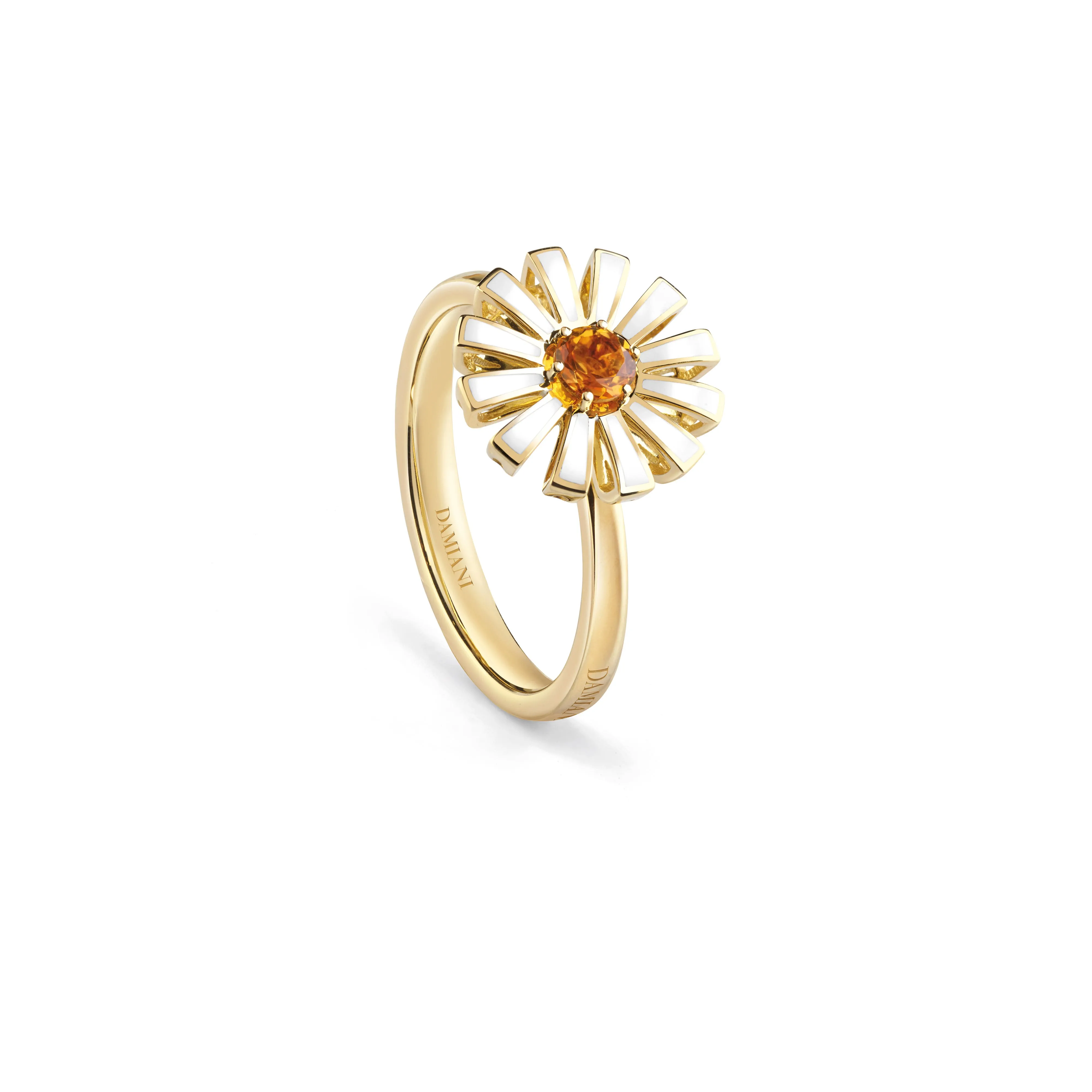 Anillo de oro amarillo con cerámica y cuarzo citrino, 12 mm.