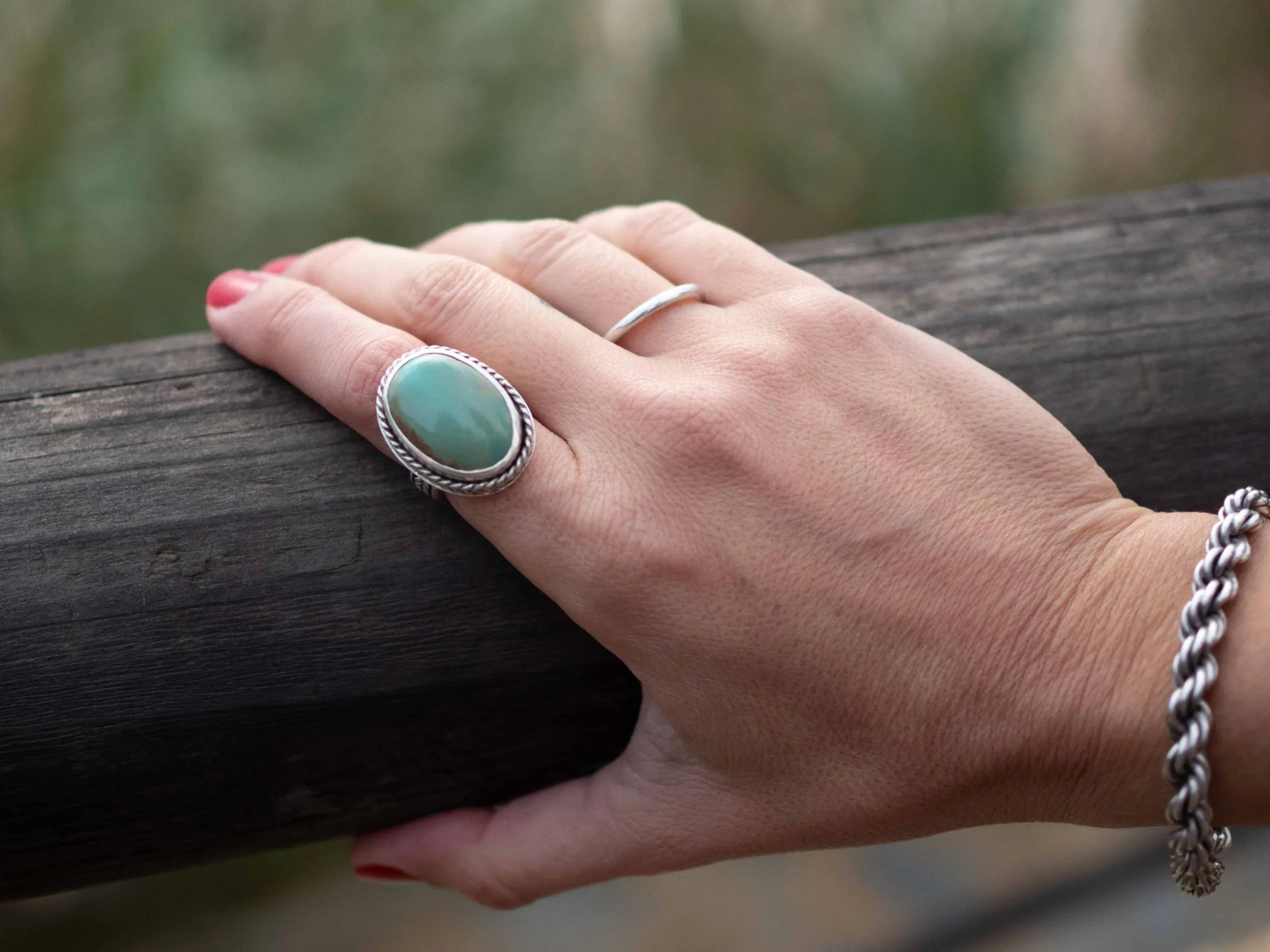 Anillo de Turquesa y  Plata de Ley | Hecho a Mano Talla 15 (7  1/4US)
