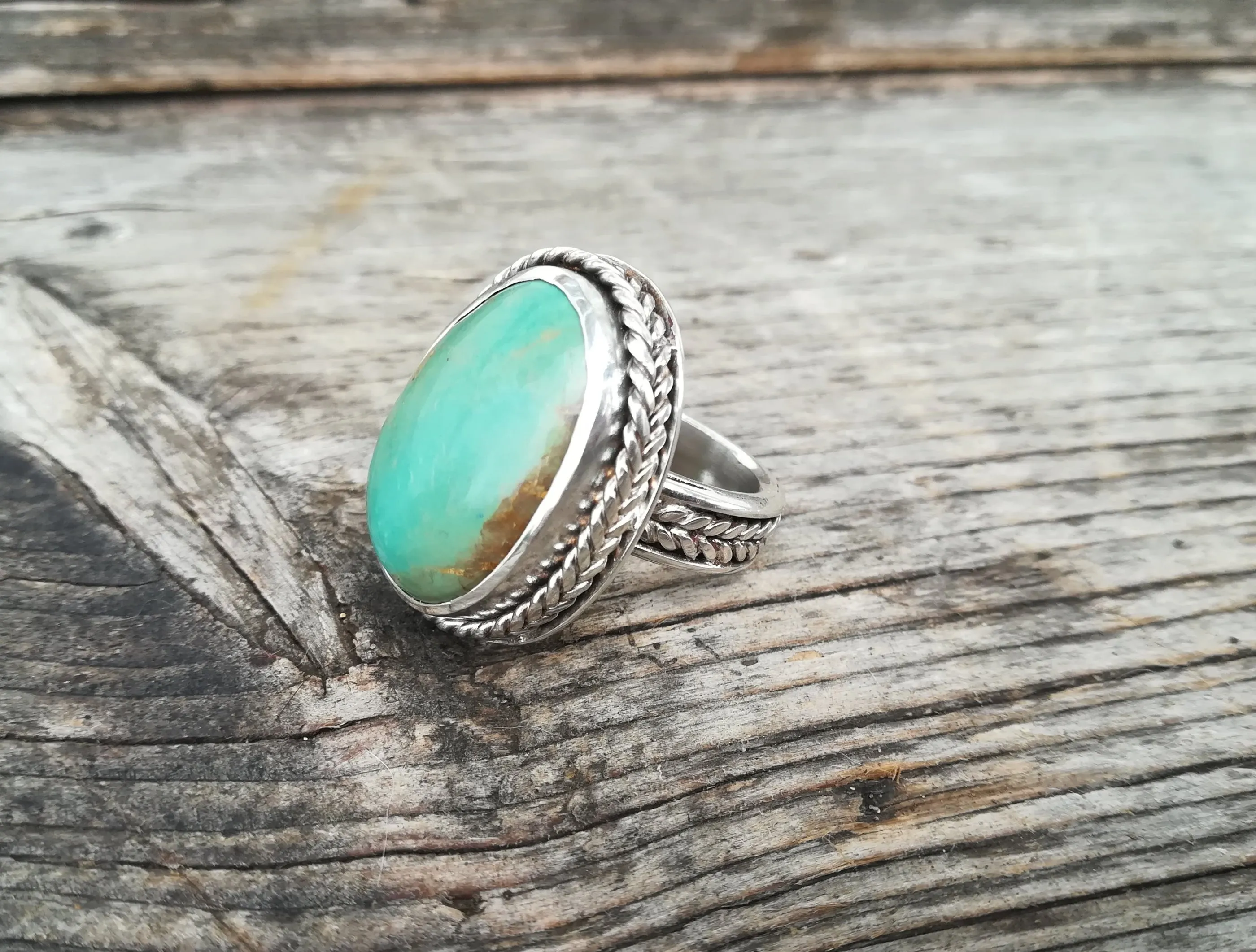 Anillo de Turquesa y  Plata de Ley | Hecho a Mano Talla 15 (7  1/4US)