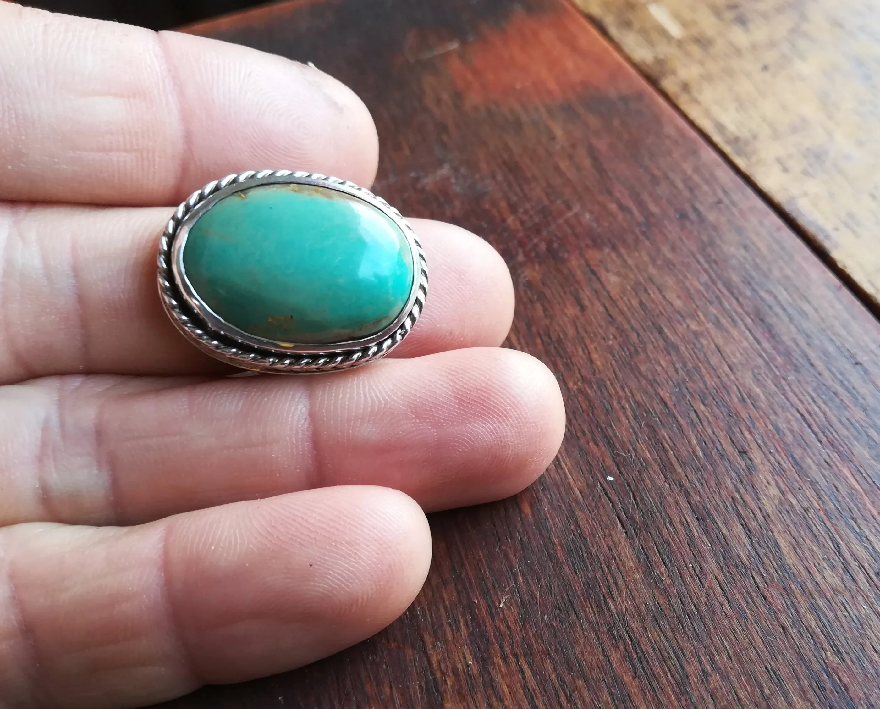 Anillo de Turquesa y  Plata de Ley | Hecho a Mano Talla 15 (7  1/4US)