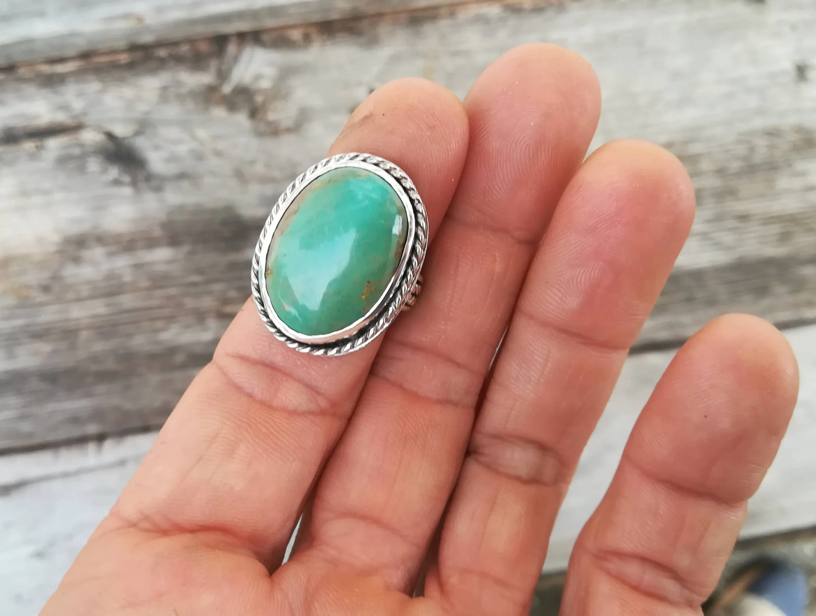 Anillo de Turquesa y  Plata de Ley | Hecho a Mano Talla 15 (7  1/4US)