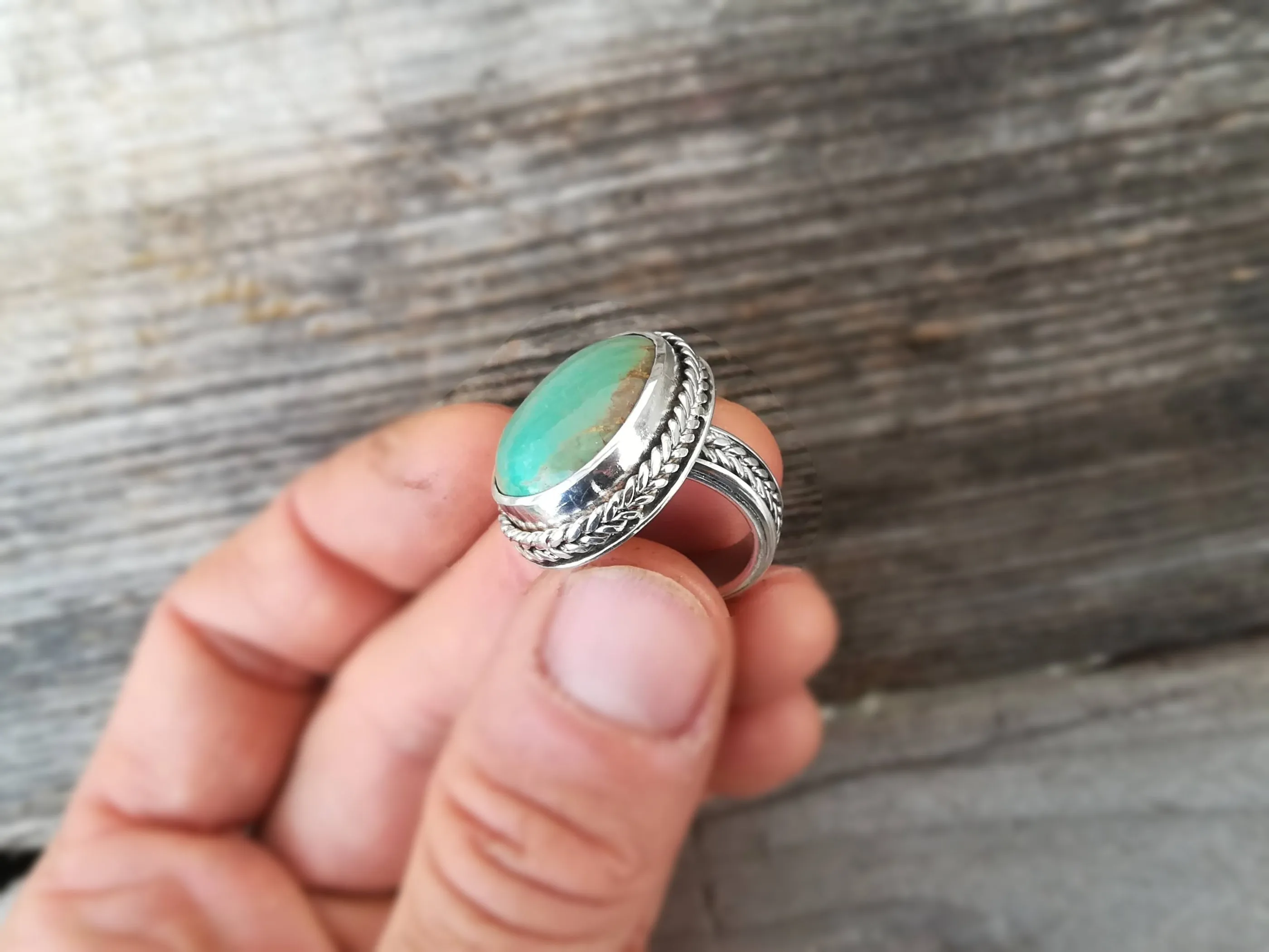 Anillo de Turquesa y  Plata de Ley | Hecho a Mano Talla 15 (7  1/4US)