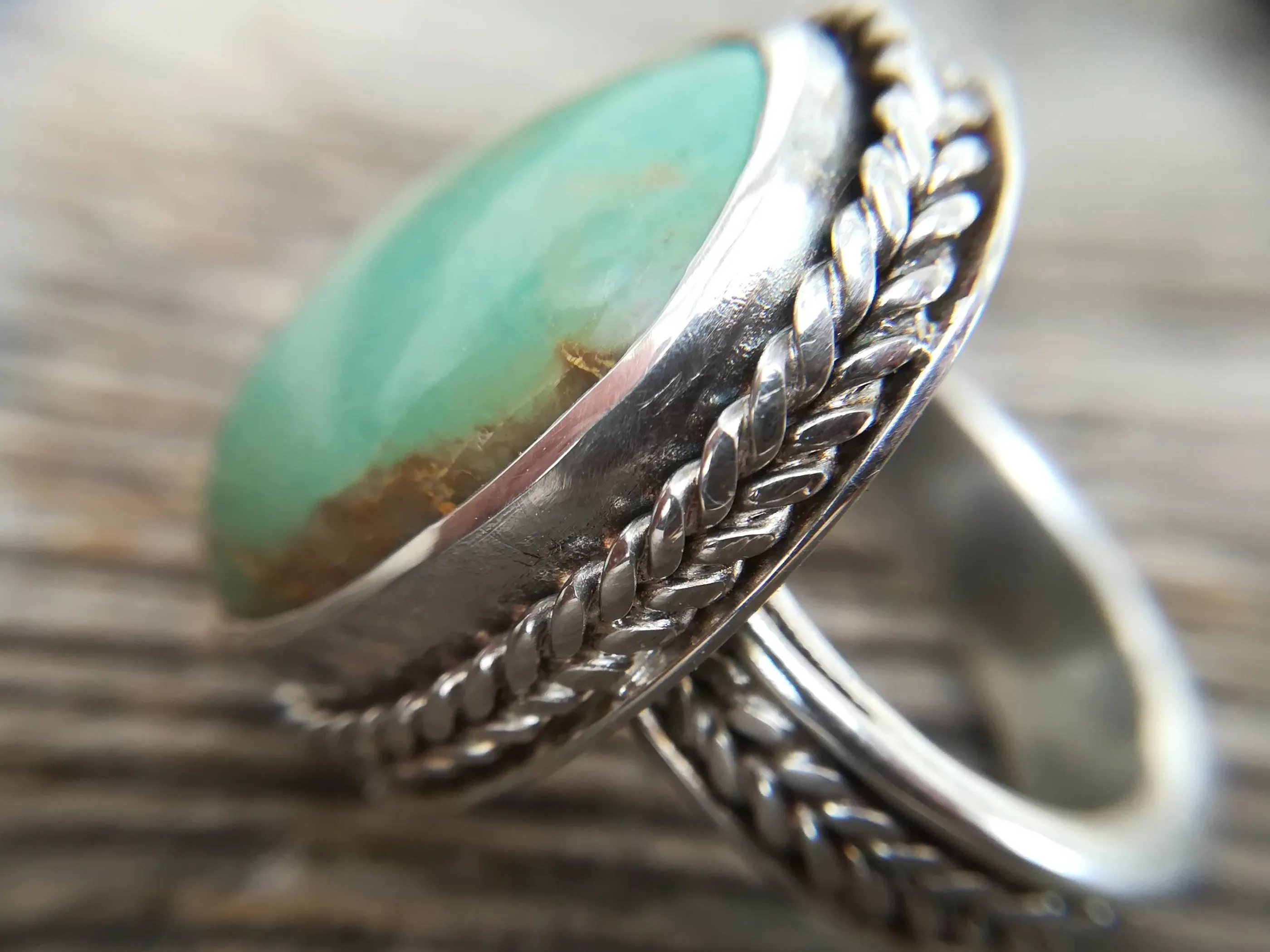 Anillo de Turquesa y  Plata de Ley | Hecho a Mano Talla 15 (7  1/4US)