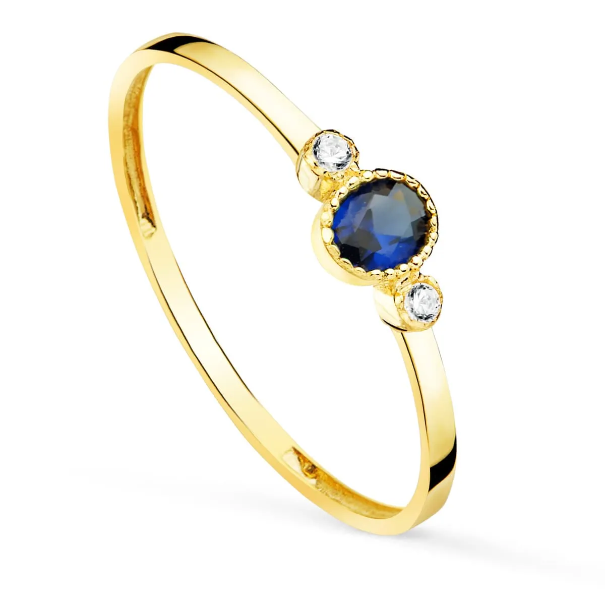 Anillo oro 18k fino piedra azul