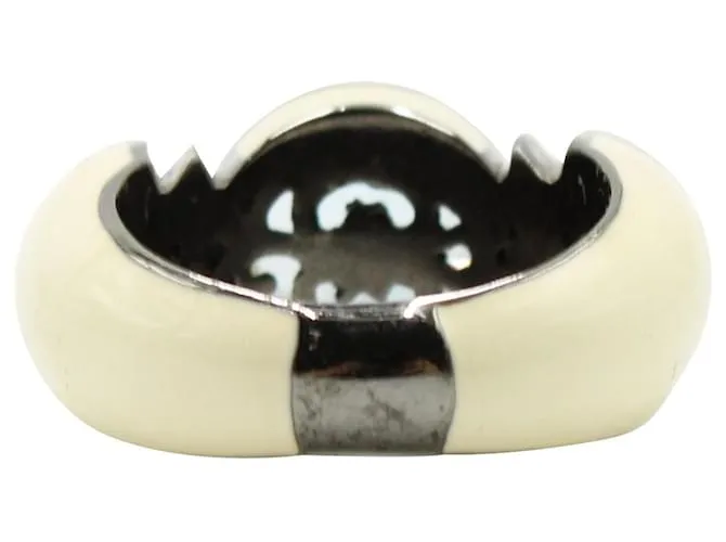 Autre Marque Anillo de topacio azul y esmalte de marfil 