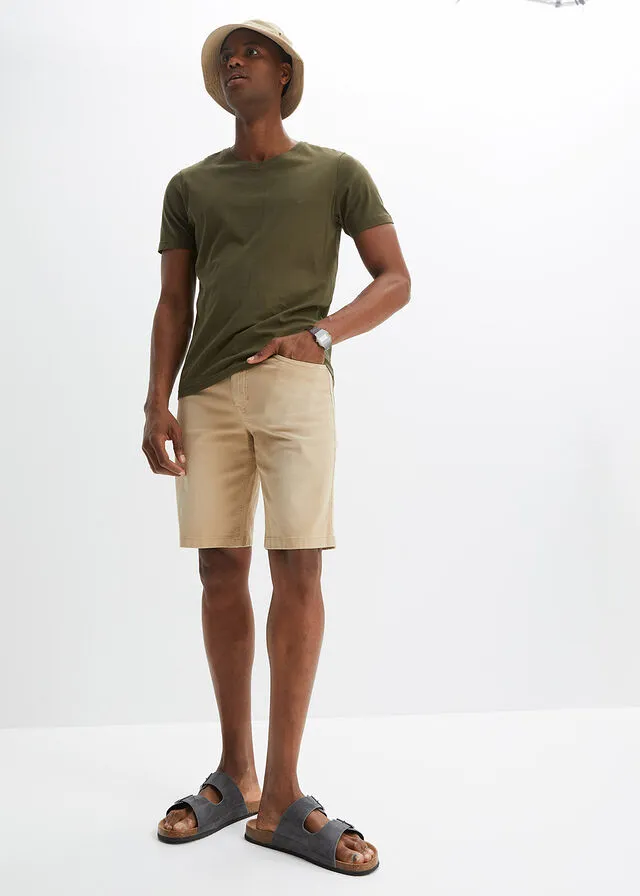 Bermudas elásticas de colores, regular fit Beige nuevo desgastado
