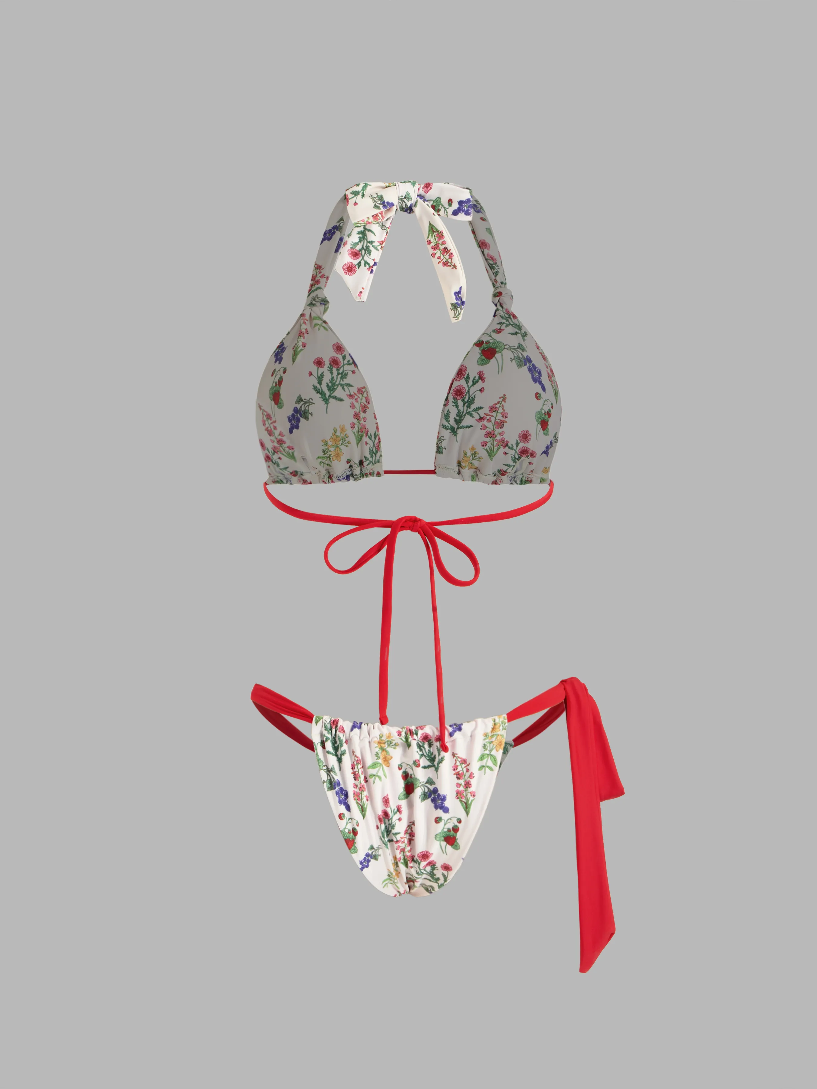 Bikini con Escote en V, Estampado Floral y Lazo Lateral
