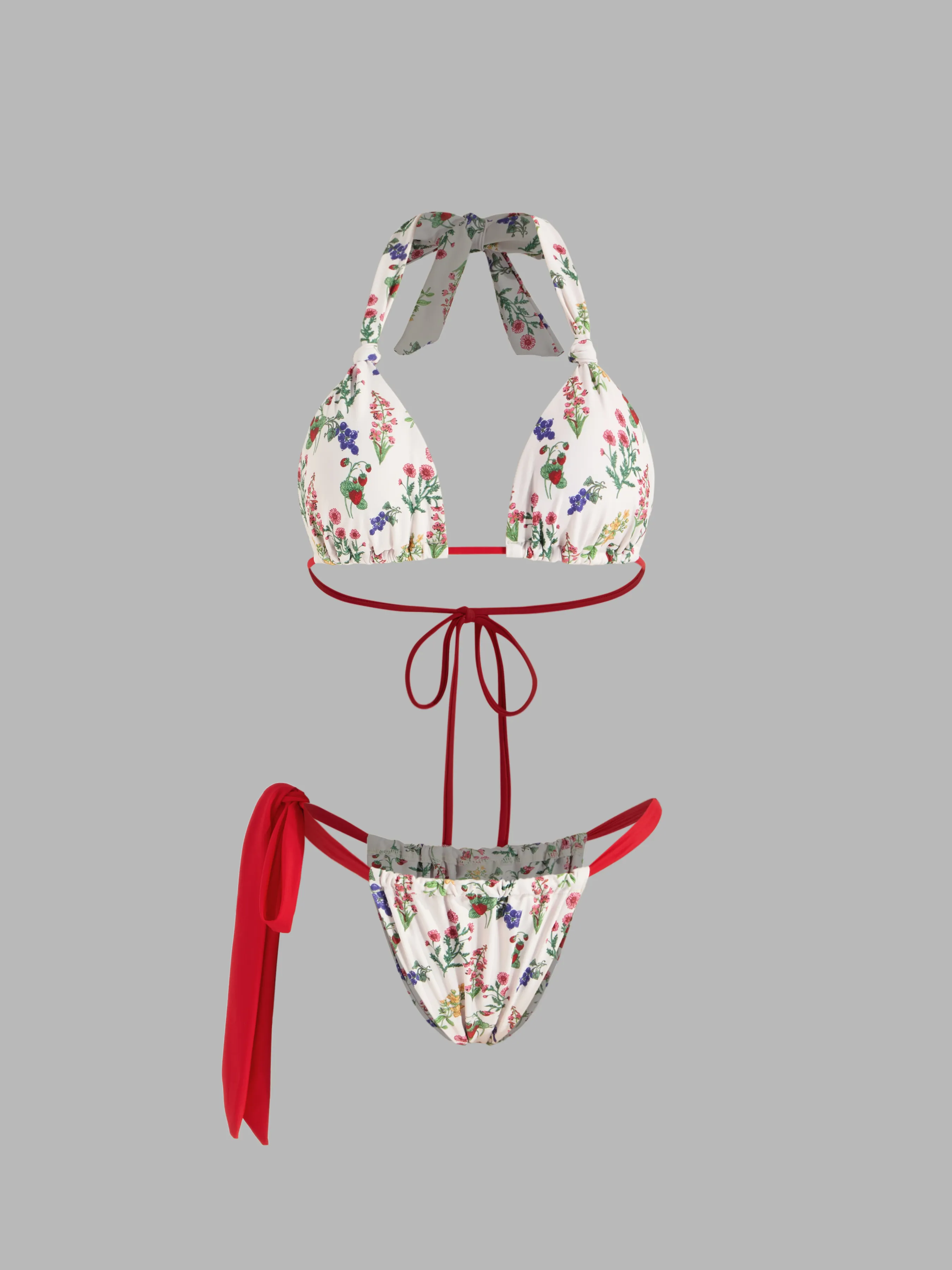 Bikini con Escote en V, Estampado Floral y Lazo Lateral
