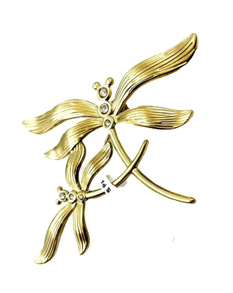 BROCHES DORADOS CON PAREJA DE LIBELULAS ESTILO ELEGANTE Y ACTUAL