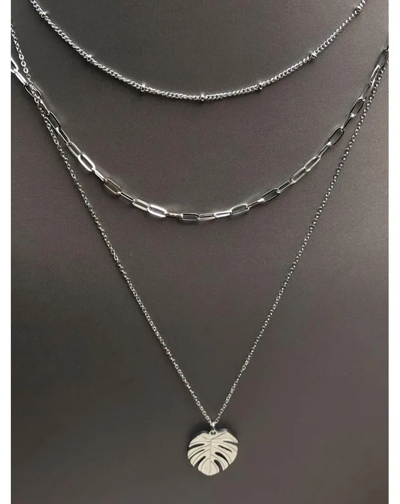 CADENAS MUJER ACERO  TRIPLE CON HOJA DE ADAM