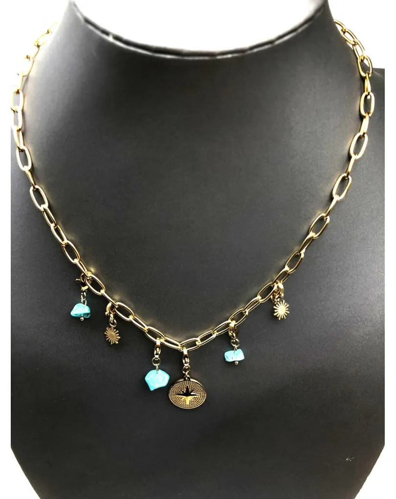 CADENAS MUJER CON CHARMS Y PIEDRAS TURQUESA