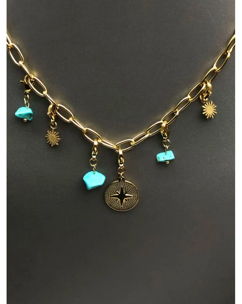 CADENAS MUJER CON CHARMS Y PIEDRAS TURQUESA
