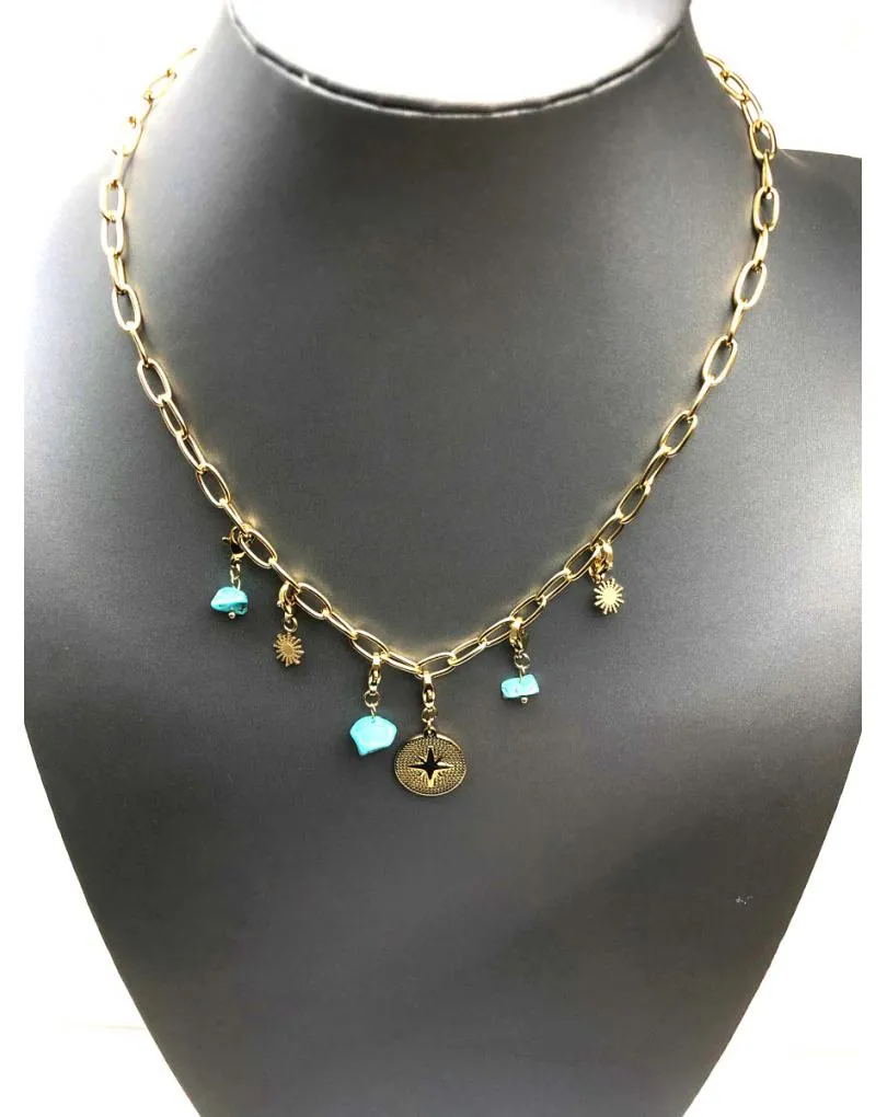 CADENAS MUJER CON CHARMS Y PIEDRAS TURQUESA
