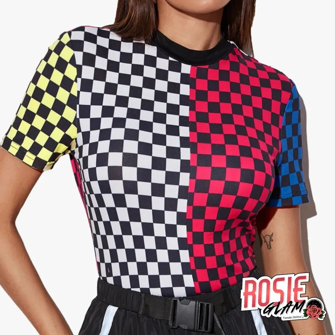 CAMISETA AJEDREZADA COLORES  ROSIEGLAM