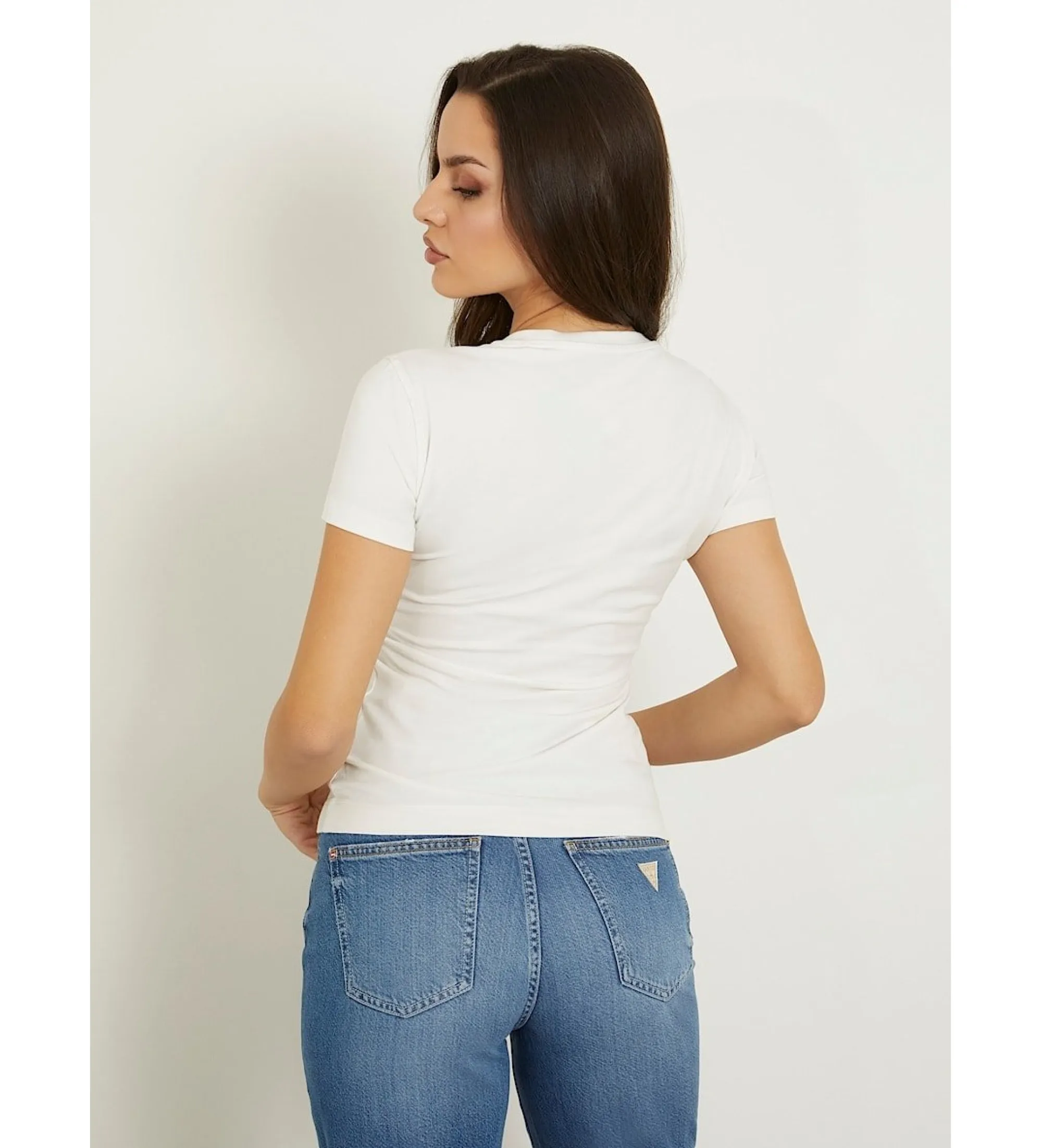 Camiseta elástica con logotipo floral blanco roto