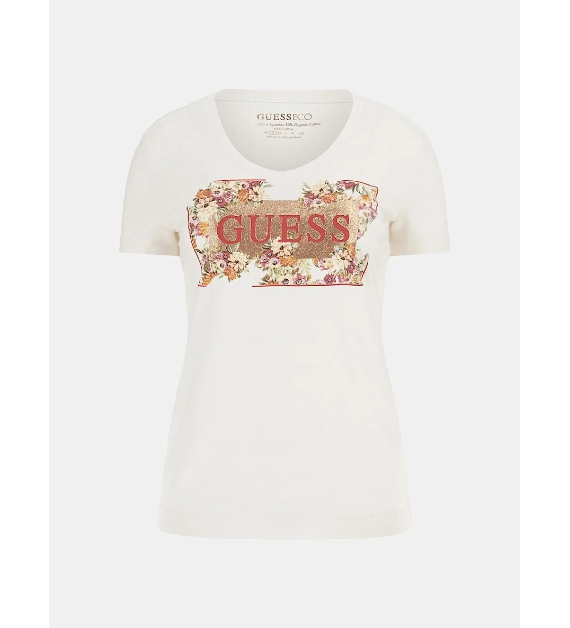 Camiseta elástica con logotipo floral blanco roto