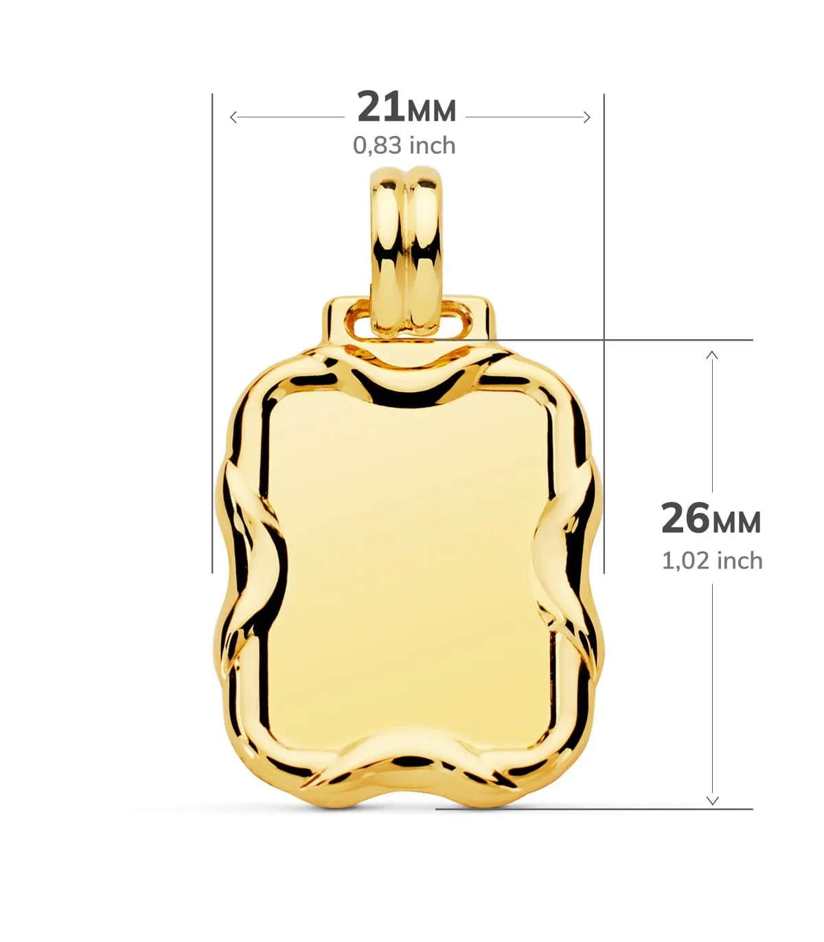 Colgante Chapa Oro 18K 26 mm Marco labrado