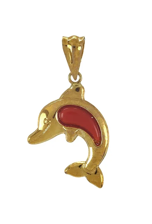 COLGANTE ORO AMARILLO 18K DELFíN CON CORALINA 146_L011C