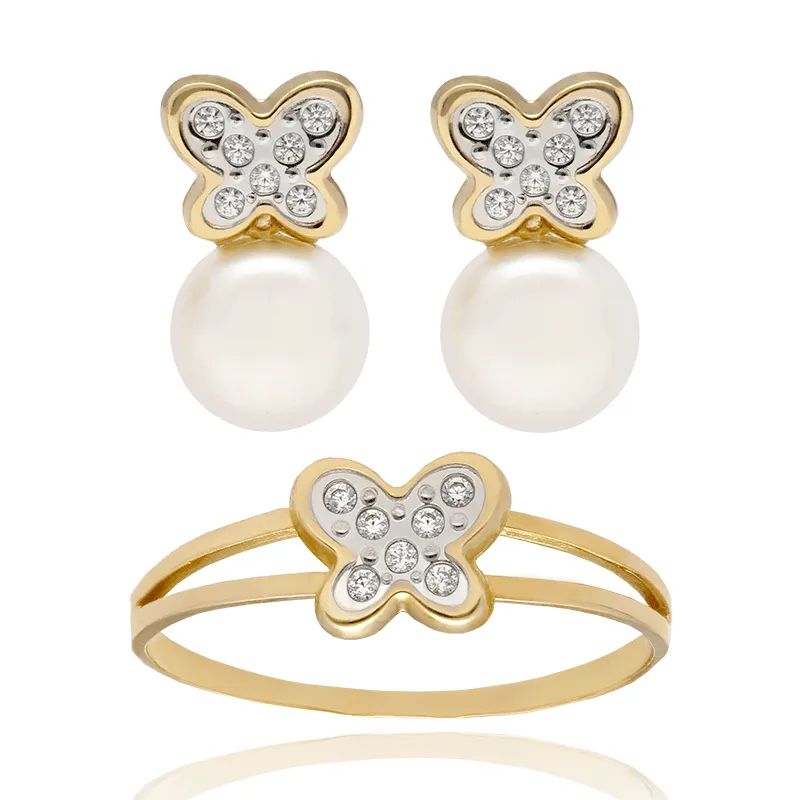 CONJUNTO "MARIPOSAS" ORO 18K P. CULTIVADAS