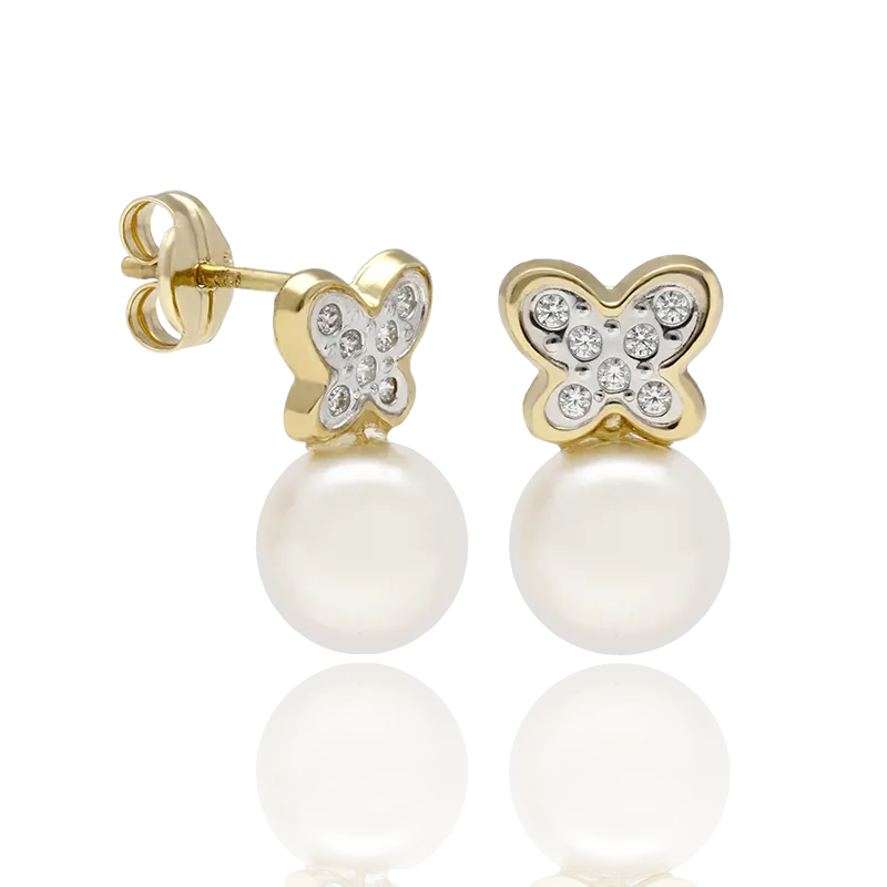 CONJUNTO "MARIPOSAS" ORO 18K P. CULTIVADAS
