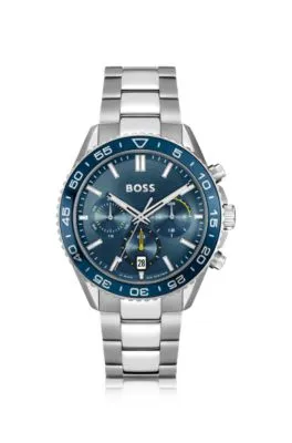 Cronógrafo con esfera azul y pulsera de eslabones