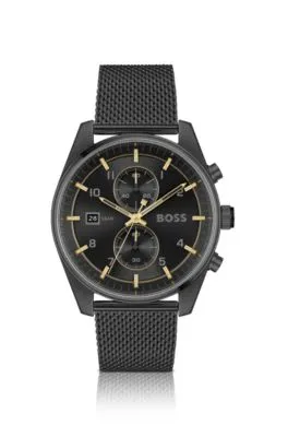 Cronógrafo con pulsera de malla negra y esfera tonal