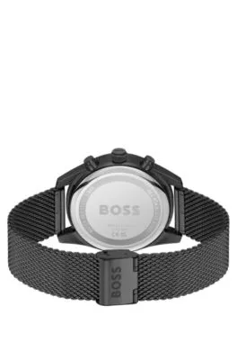 Cronógrafo con pulsera de malla negra y esfera tonal