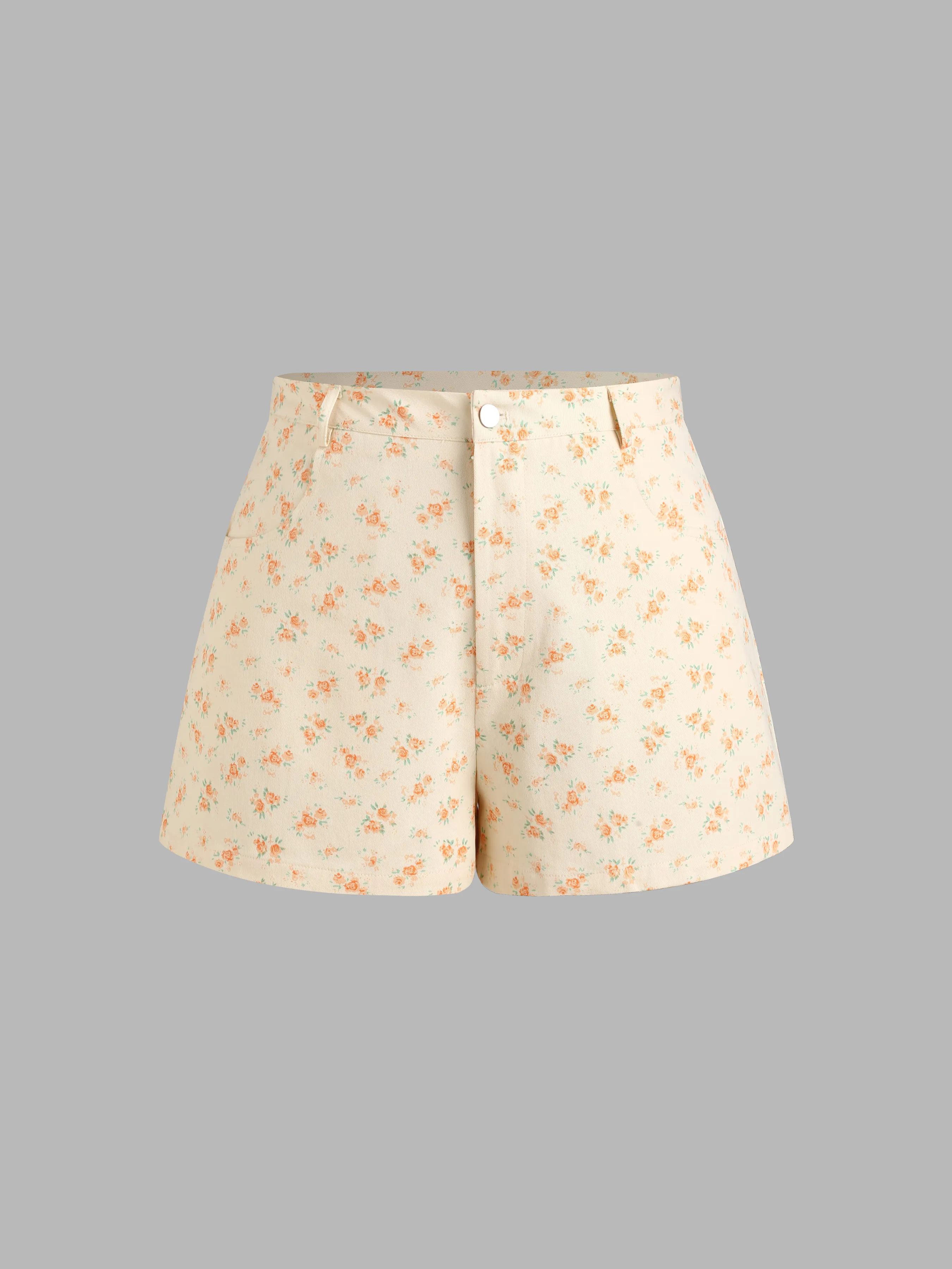 Denim Floral Pantalón Corto con Bolsillo Curvy