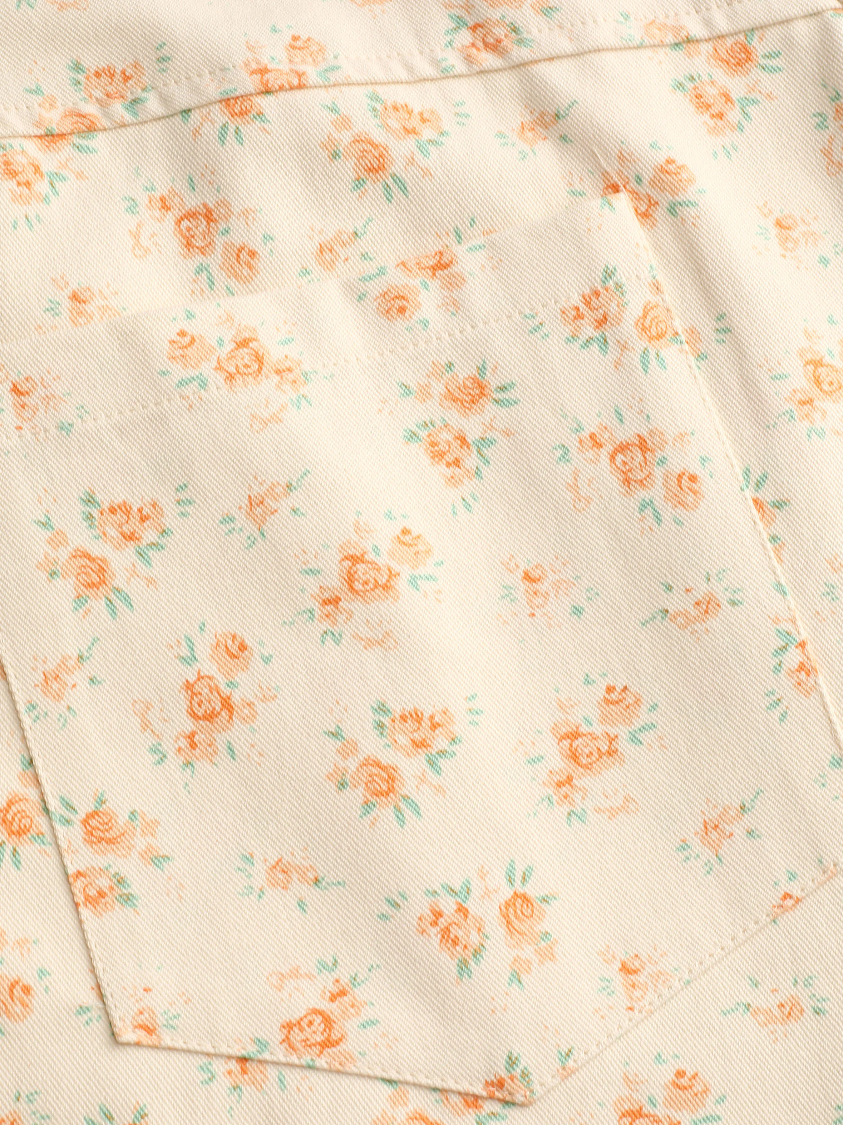 Denim Floral Pantalón Corto con Bolsillo Curvy