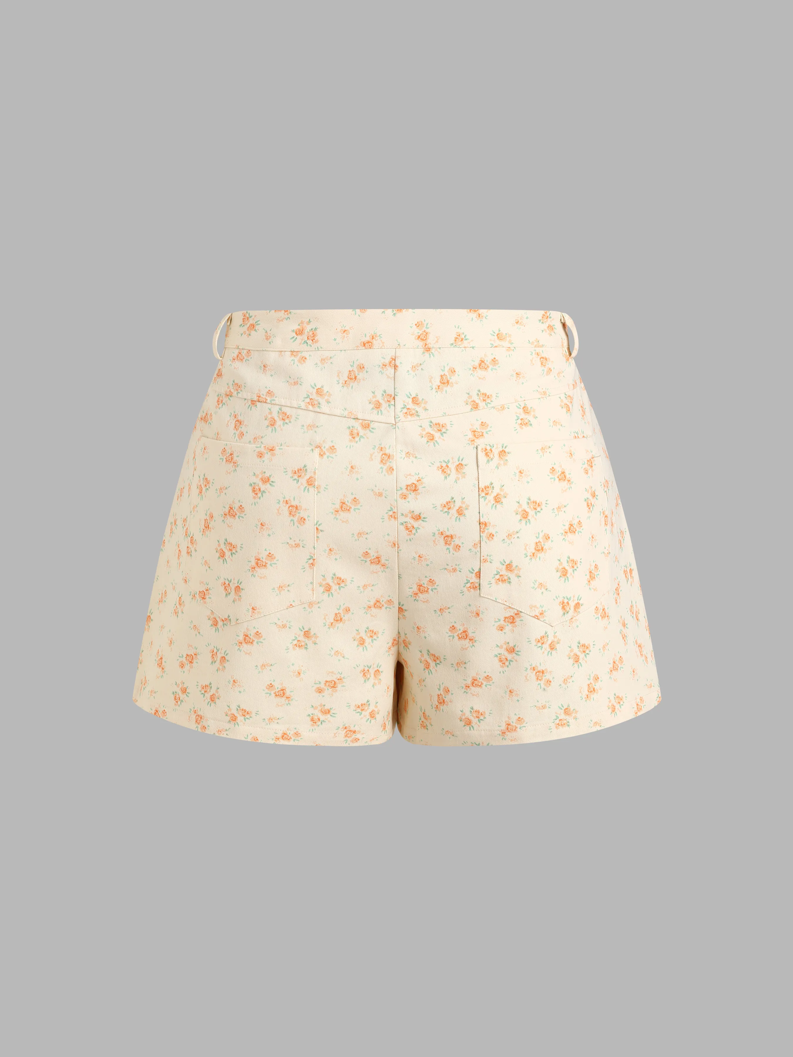 Denim Floral Pantalón Corto con Bolsillo Curvy