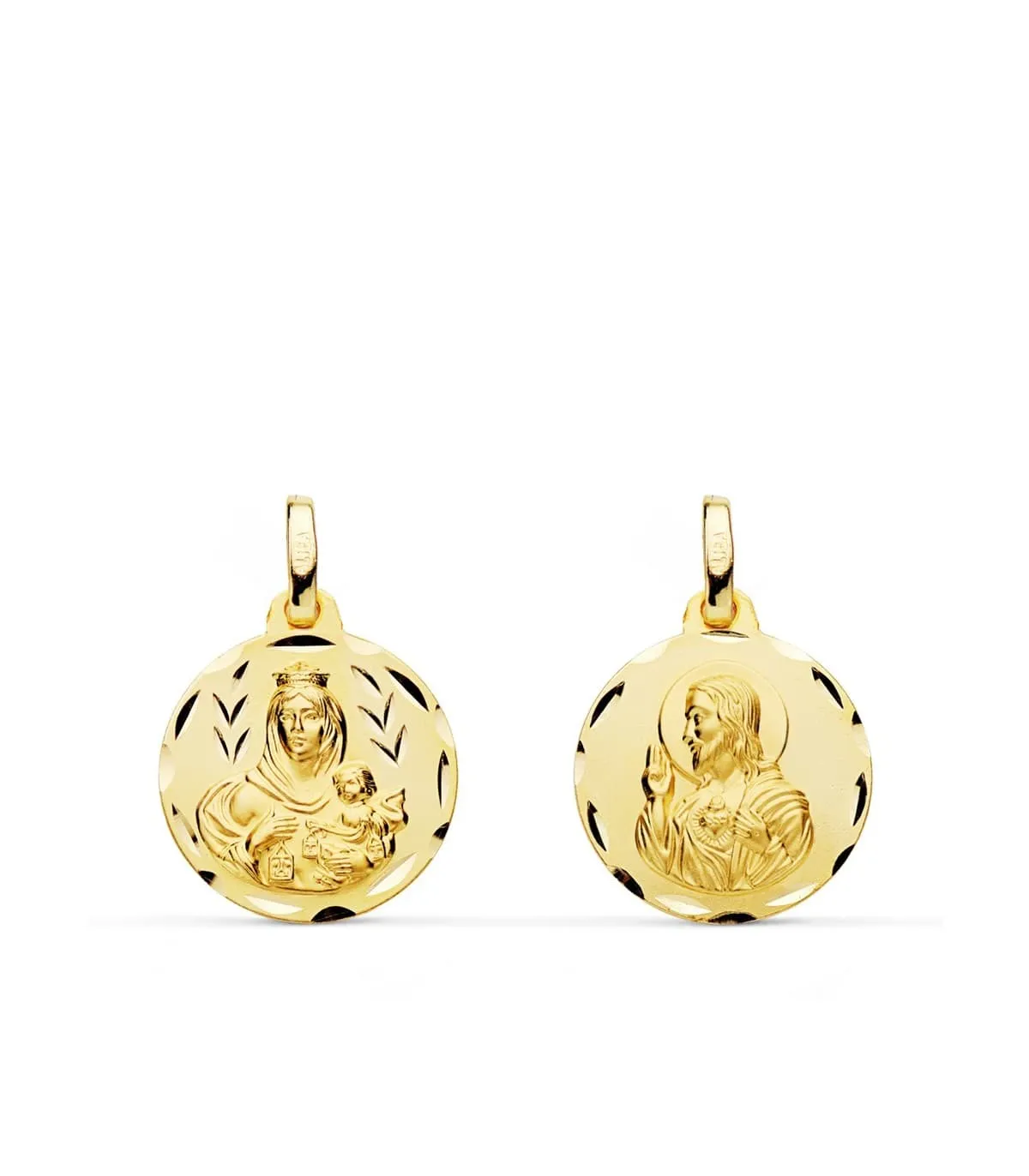 Escapulario V. Carmen y C. Jesús Oro 18K 16mm Tallado