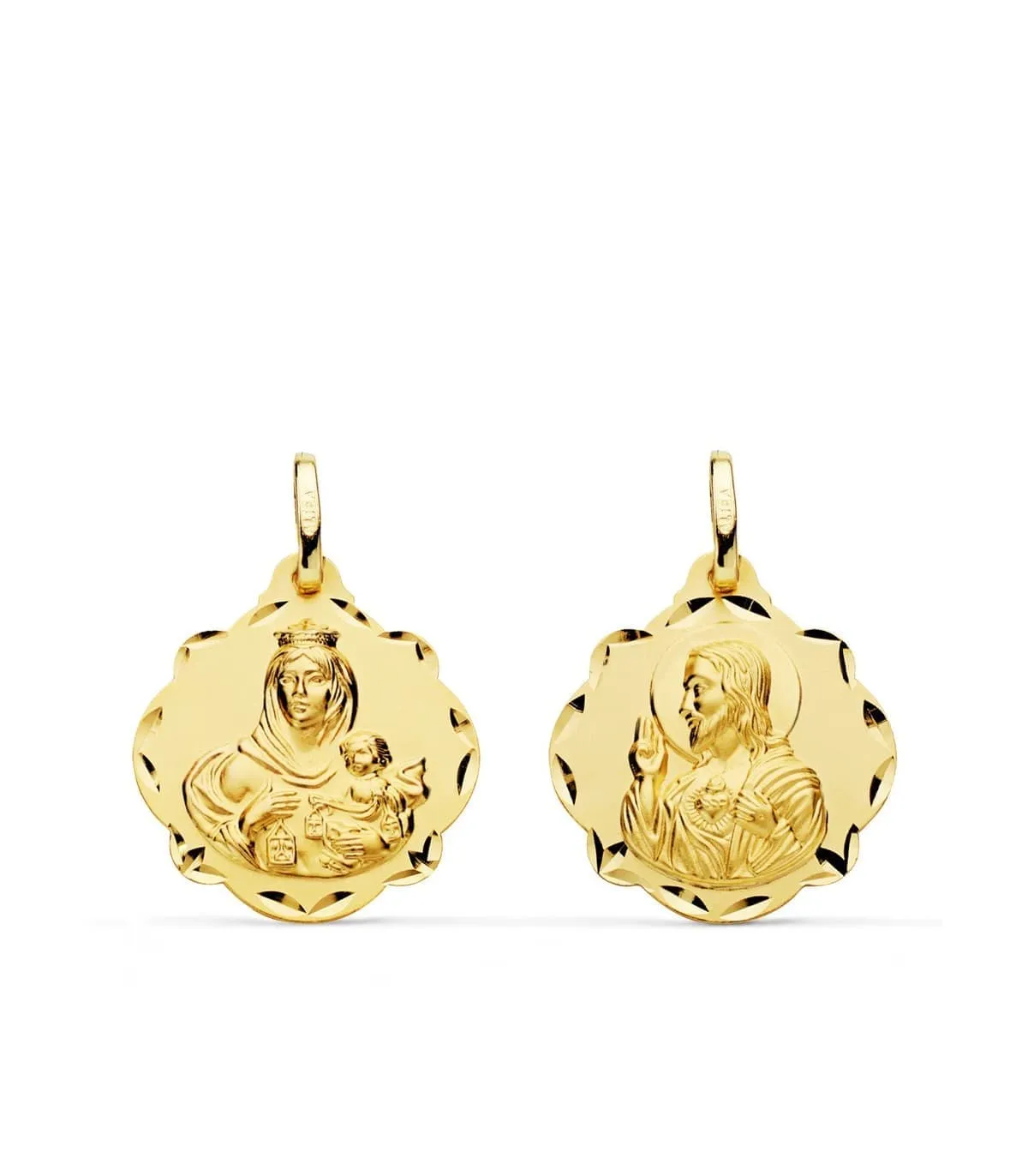 Escapulario V. del Carmen y Corazón de Jesús Oro 18k 20mm