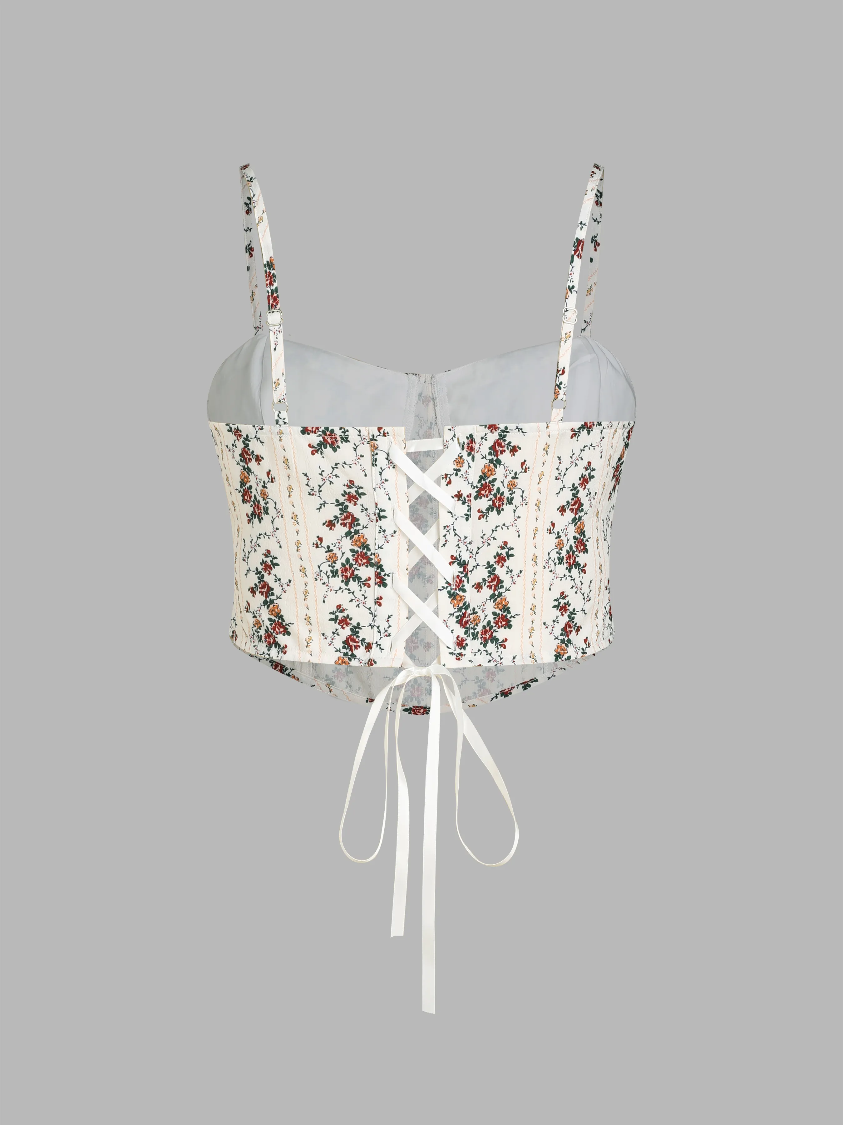 Floral Top de Tirantes con Encaje Anudado Curvy