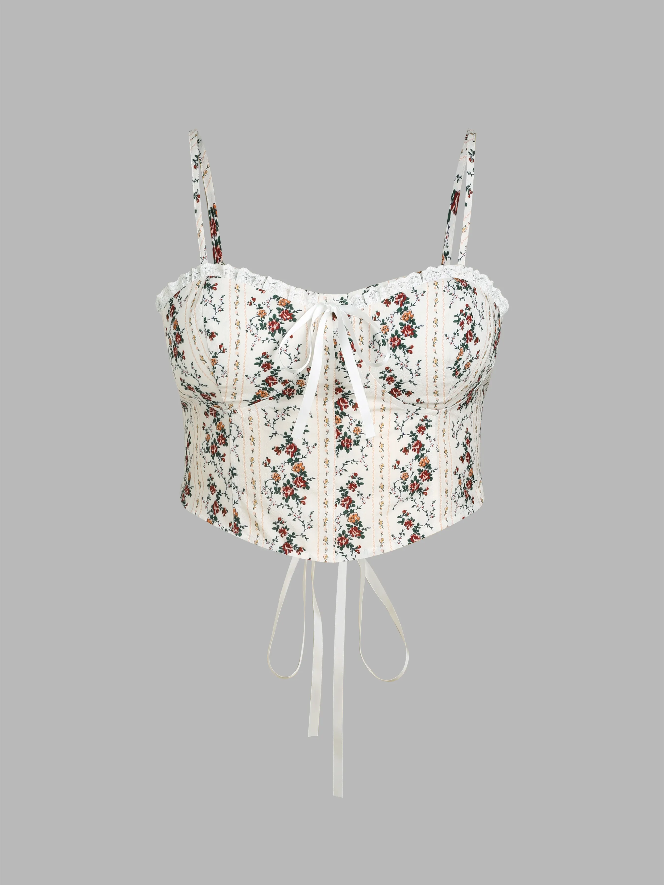Floral Top de Tirantes con Encaje Anudado Curvy