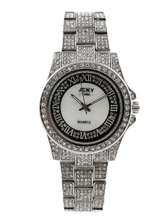 Jcky Reloj de pulsera con correa de acero y diamantes de imitación.